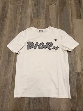 Dior x KAWS White Graffiti Logo & Bee Embroidery T-Shirt